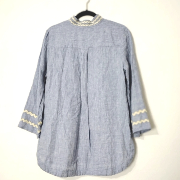 Chico's Woman's Embroidered Linen Tunic ¾ Sleeves Blue Embroidery Size 14 (2.5) - Picture 3 of 5